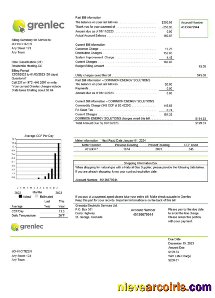 Grenada Electricity Services utility bill